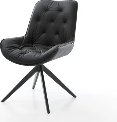 Produktbild von DELIFE Drehstuhl Taimi-Flex Echt-Leder Schwarz Kreuzgestell breit Schwarz 360° drehbar Wippfunktion