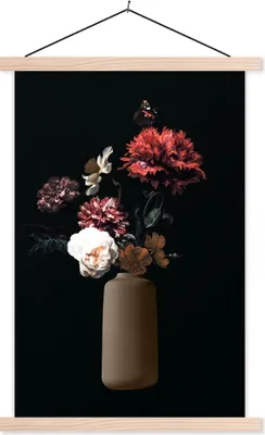 Produktbild von MuchoWow® Textilposter Vase - Blumen - Stilleben 60x90 cm mit holzfarbenen Rahmen - Textil