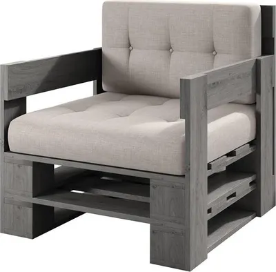 A single armchair with a wooden frame and upholstered cushions.