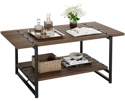 Obrázek produktu pro Obývací stolek – konferenční stolek – dvoupatrový s odkládacím prostorem – 104 cm – moderní styl – armádní zelená