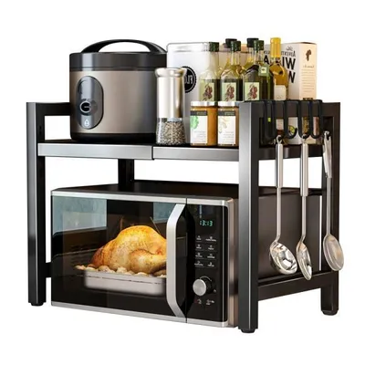 Produktbild von Mikrowellen-Ablage – Ausziehbare Mikrowellen-Ablage aus Metall – Verstellbar – mit 6 Haken – Einzelablage – 60 x 36 x 46 cm – Schwarz