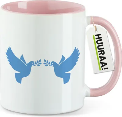 Produktbild von Huuraa Kaffeetasse Friedenstauben 330ml Rosa Keramik Kaffeebecher Geschenkidee