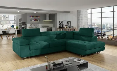 Produktbild von NABBI Ecksofa mit Zersetzung u Lagerraum Almero P - dunkelgrün