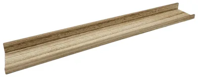 A long, narrow wooden shelf with a groove running down the center, presented against a white background.