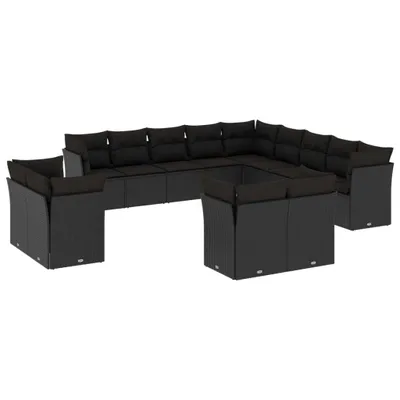 Produktbild von vidaXL 13-tlg. Garten-Sofagarnitur mit Kissen Schwarz Poly Rattan