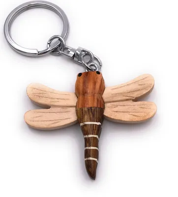 Produktbild von Onwomania Schlüsselanhänger aus Holz Libelle Insekt Tier Fliege Anhänger Charm