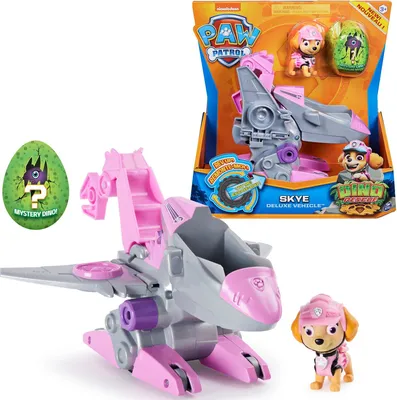 Produktbild von Paw Patrol Dino Rescue Skye Figur + Jet-Fahrzeug + Dinosaurier