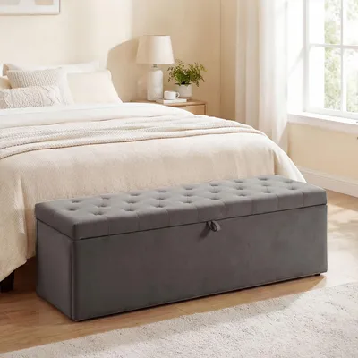 Produktbild von Aufbewahrungsbank mit 141 L Stauraum, Samtbezug, 137x41x42 cm, 240 kg, Grau