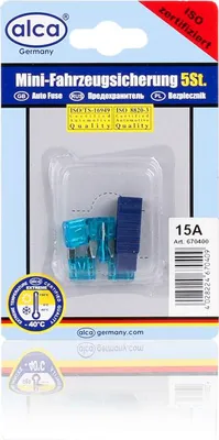 Produktbild von alca® Mini-Sicherungen 15A 5St. Blister 32 V blau Mini Flachsicherung Stecksicherung für Fahrzeuge Auto Motorrad Wohnwagen Camper Moped
