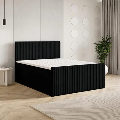 Produktbild von Masseno Boxspringbett TERVAN 180x200 cm Komplett-Set mit Bonell Matratze und Topper, Polsterbett mit Bettkästen -Schwarz, KRONOS 07