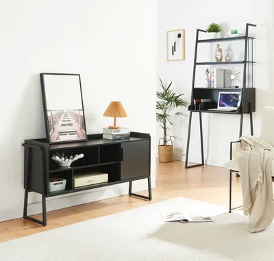 Produktbild von Möbelset ‘Storfjord’ 2-tlg. 1x Schreibtisch und 1 TV Schrank Metall Schwarz