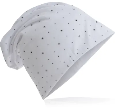 Produktbild von Beanie Muetze Strass Nieten Weiss