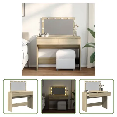 Zdjęcie produktu dla The Living Store Toaletka z oświetleniem LED dąb sonoma 100x40x120 cm