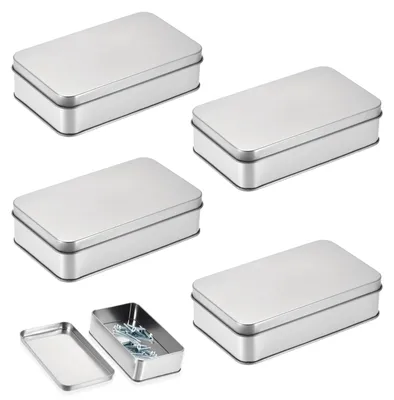 4 Metall-Dosen mit Deckel, stapelbar, 100x70x20 mm, silber