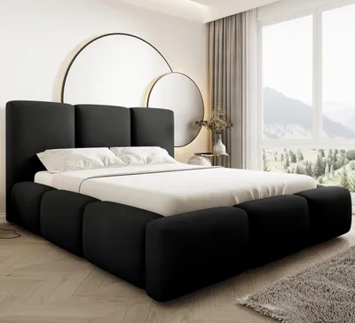 Produktbild von Bubble Polsterbett 180x200 cm Schwarz – Velluto Samtbezug, Bettkasten, hochklappbarer Lattenrost mit Gasdruckfedern, Modernes Designerbett