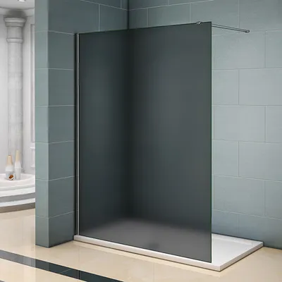 Produktbild von Aica Schwarze walk in Dusche 80x200cm Duschwand 8mm NANO-Glas mit Glasschutzfolie +140cm Stabilisator Duschtrennwand F130 Duschkabine