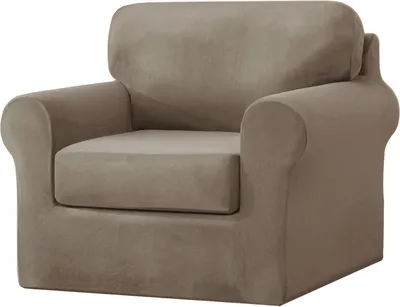Produktbild von (Hellbraun) 3-teiliger Stretch-Sofabezug, 1-Sitzer-Couchbezug mit separaten Rückenlehnen und Kissen mit Gummiband