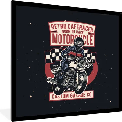 Produktbild von MuchoWow® MuchoWow® Gerahmtes Poster Jahrgang - Motor - Flagge 40x40 cm - Poster mit zchwarzem Bilderrahmen - Mit Rahmen - Wanddekoration Schlafzimmer