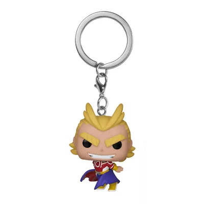 A Funko Pop keychain of All Might from My Hero Academia.