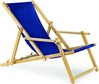 Produktbild von Holz Sonnenliege Strandliege Liegestuhl aus Holz 3 Stufen Klappbare Gartenliege mit Armlehne blau