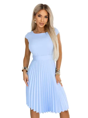 Produktbild von Numoco Plisseekleid Lila Sommerkleid mit Gürtel Midikleid, hellblau, Gr. L