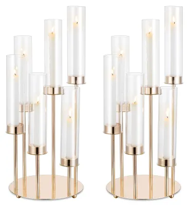 Produktbild von Set aus 2 goldenen Kerzenhaltern mit Glas für Stabkerzen