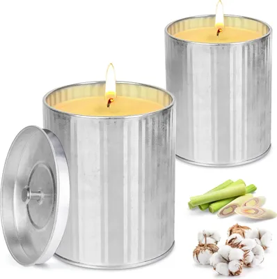 Produktbild von Wachslicht für Außen mit Deckel aus Soja-Wachs und Zitronenöl - Langlebigkeit 100-120 Stunden - ideal für Garten, Camping, Grillen und Urlaub