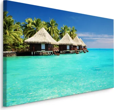 Produktbild von Fabelhafte Canvas LEINWAND BILDER 40x30 cm XXL Kunstdruck Meer Exotisch Palmen Hütten