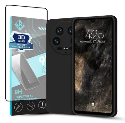Produktbild von Hülle für Xiaomi 14 Ultra mit 9H Displayglas Displayschutz Case Cover Bumper Smartphone Softgrip Schutzhülle Farbe: Schwarz