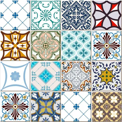 Productafbeelding van Zelfklevende tegelstickers voor keuken en badkamer – 16 artistieke azulejo-mozaïek tegelstickers – 16 stickers, 15 x 15 cm