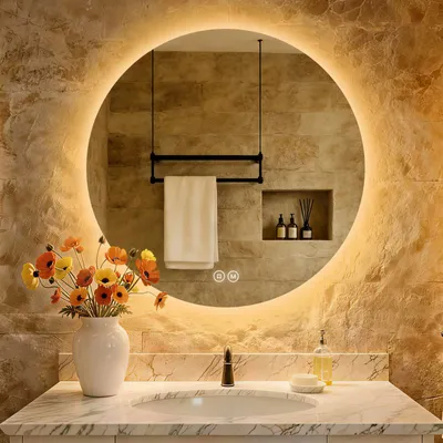 Produktbild von S'AFIELINA LED Badspiegel Rund Badezimmerspiegel Wandspiegel mit Touch-Schalter,3 Lichtfarbe 3000/4000/6500K 80 cm