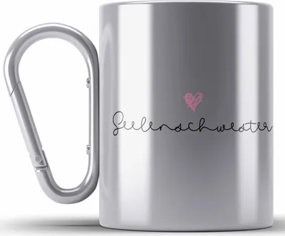 Produktbild von Trendation -Seelenschwester Edelstahl Tasse Karabiner Geschenk für Schwester Geschenkidee Beste Schwester Geburtstag (Silber)