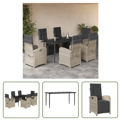 Produktbild von The Living Store 7-tlg. Garten-Essgruppe mit Kissen Hellgrau Poly Rattan