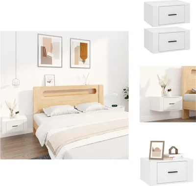 Zdjęcie produktu dla vidaXL Szafki nocne ścienne 2 szt. Biały połysk 50x36x25 cm - Szafki nocne