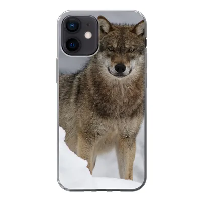 Produktbild von MuchoWow® Handyhülle Schutzhülle Hülle für iPhone 12 Wolf - Schnee - Tiere Silikon Softcase Handy Hülle - Schutzhülle