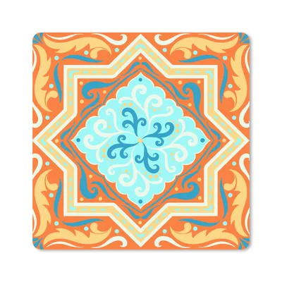 Produktbild von MuchoWow® Mauspad Mousepad Geometrische Formen - Blau - Orange 20x20 cm - Mousepads - Maus Mat - Pad - Mausunterlage - Desk Mat - Bureauartikeln