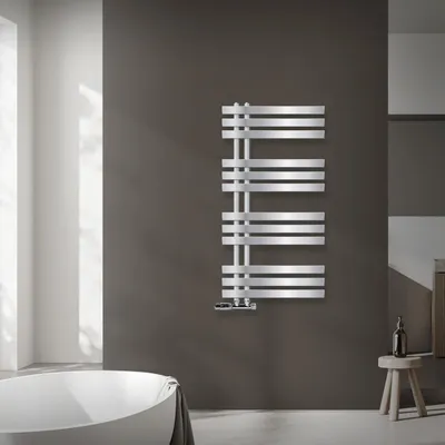 Zdjęcie produktu dla Grzejnik łazienkowy LuxeBath Design, 500x1000 mm, chrom, zestaw przyłączeniowy termostat ścienny narożny, bez elementu grzejnego