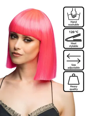 Image de Perruque Djamilla, coupe bob longue avec frange, rose néon UV