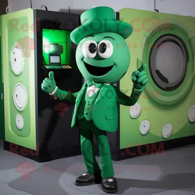 Immagine prodotto di Personaggio del costume della mascotte REDBROKOLY del telefono verde vestito con pantaloni e gemelli