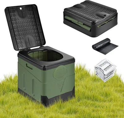 Productafbeelding van Opvouwbaar Campingtoilet - Draagbaar Reistoilet - Kamperen en Reizen - Lichtgewicht en Stevig - 335 x 29 x 30 cm