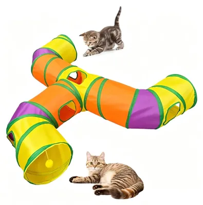 Produktbild von Faltbarer Katzentunnel - Spieltunnel mit Pompons für Katzen und kleine Tiere