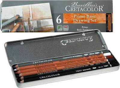 Produktbild von Cretacolor Zeichen Set Basis - 6-teiliges Künstlerstifte Set in Metallbox