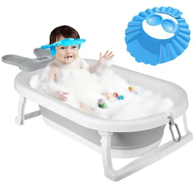 Produktbild von Groß Faltbare Babywanne mit Badematte,Faltbar Baby Badewanne mit Duschhaube &Thermometer,Ergonomisch Badewanne Babys für von 0-36 Monaten 82x43x22cm