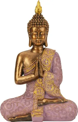 Produktbild von Buddha Figur 29cm lila gold meditierend Dekofigur Dekoration Entspannung Ruhe