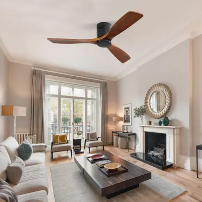 Image de Parrot Uncle 132 cm Ventilateur de plafond sans lumière, 3 pales en bois, moteur DC silencieux, réversible, télécommande, design plat