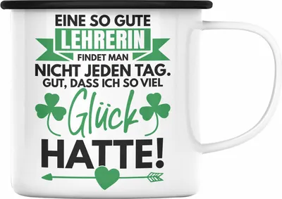 Produktbild von Trendation - Lehrerin Abschiedsgeschenk Emaille Tasse Geschenk zum Abschied Klassenlehrerin Beste Lehrerin Geschenkidee (Schwarz)