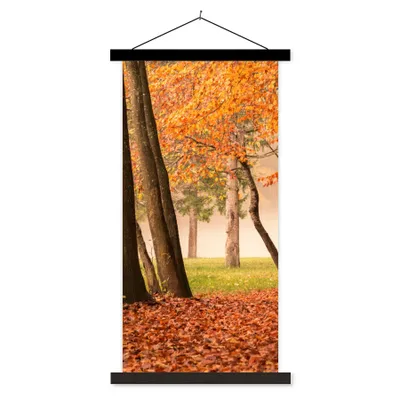 Produktbild von MuchoWow® Textilposter Blätter - Herbst - Wald 60x120 cm mit schwarzem Rahmen - Magnete