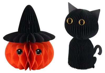 2 Halloween Honigwabendeko: Hexenhutkürbis & schwarze Katze