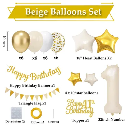 Zdjęcie produktu dla Dekoracje urodzinowe, 14 lat, kolor biały i złoty, balony i girlanda, idealne na przyjęcie