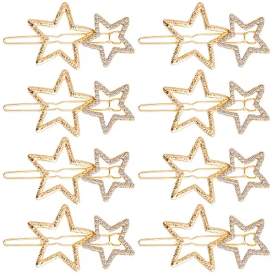 Productafbeelding van 8 Stuks Ster Haarspelden - Goud met Strass Steentjes